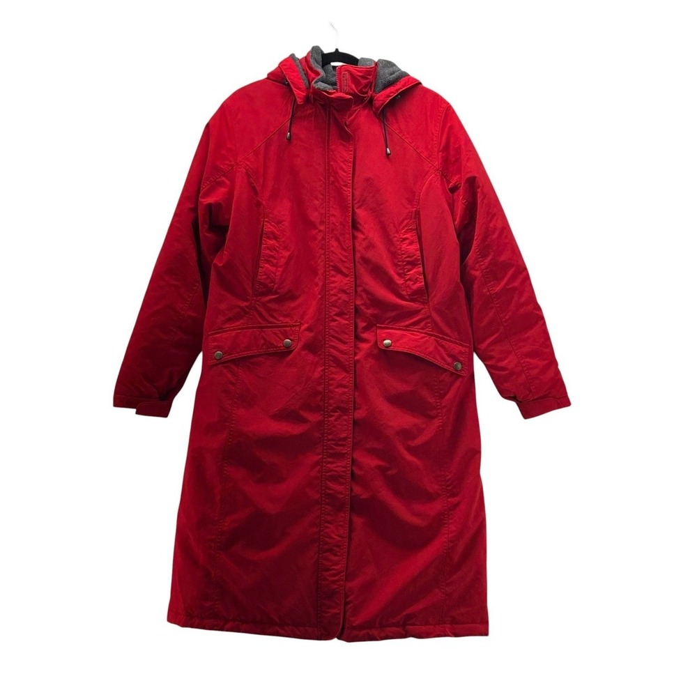 Lands' End Red Long Hooded Parka Coat